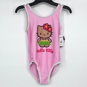 NWT Hello Kitty Girls Pink Hula One Piece Swimsuit UPF 50+ Size M 7/8 Beach Swim